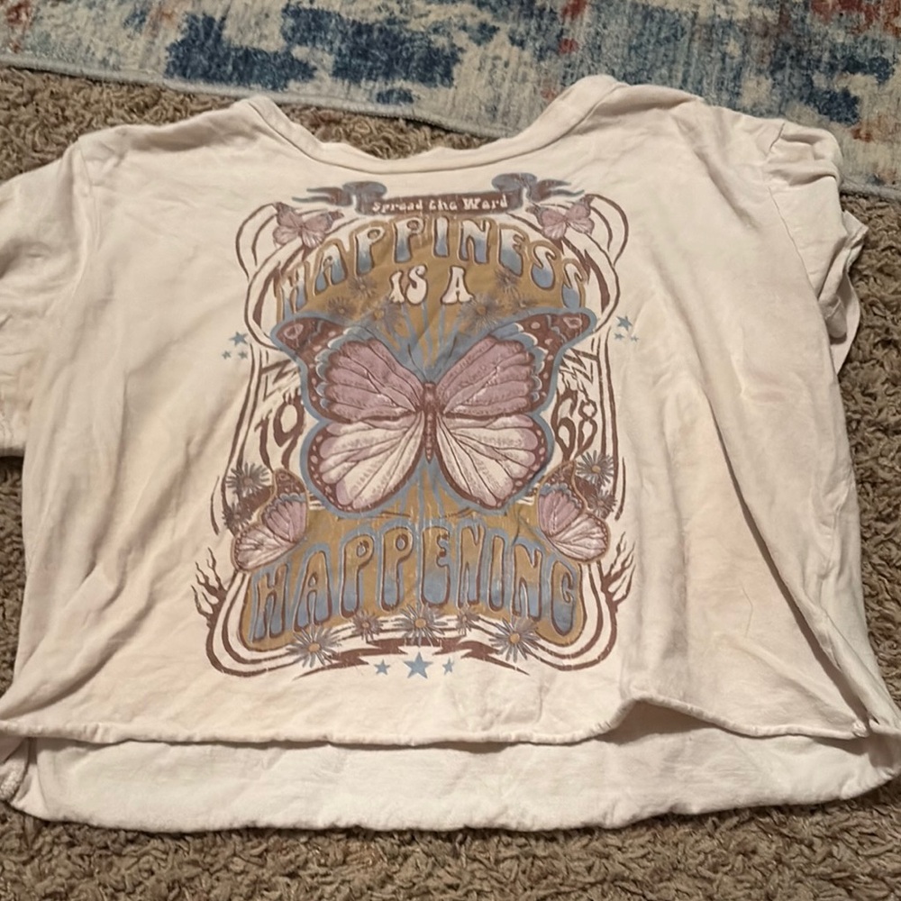 Altar'd State White Crop Top with Butterfly Graphic